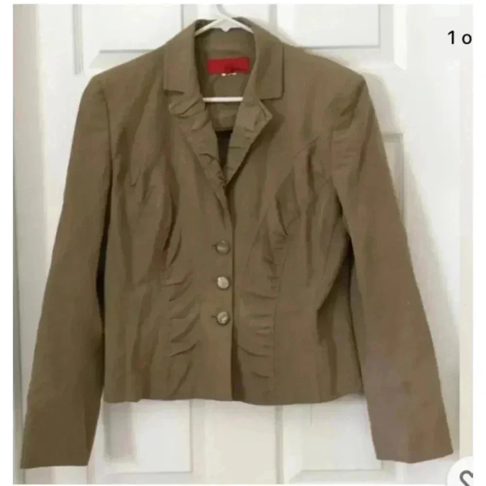 Woman LES COPAINS Green Mother Of Pearl Button Ruched Jacket Sz 46 Large EUC